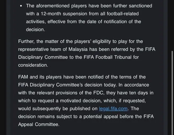 Legal commentary on the FIFA–FAM disciplinary sanctions